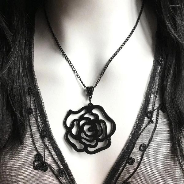 Anhänger-Halsketten, schwarze Rose, Gothic-Halskette, Acryl, Tribal-Tattoo-Stil, Umriss, romantisch, Valentinstag, Alternative, Braut, Hochzeit