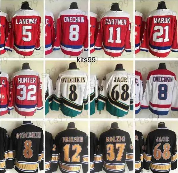 Personalizado Washington''Capitals''NCAA Vintage CCM Retro Ice Hockey Jerseys Bordado 8 Alex Ovechkin 5 Rod Langway 11 Mike Gartner 21 Dennis Ma