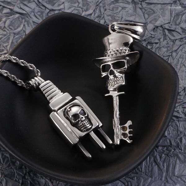 Anhänger Halsketten Skull Plug Titan Stahl Herrenschmuck