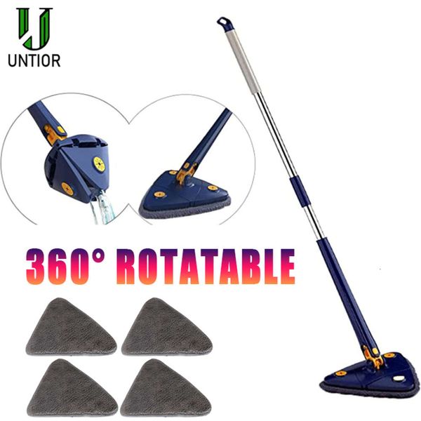 Nuovo Mop triangolare telescopico Girevole a 360 ° Mop per pulizia rotante Compressione regolabile Uso asciutto e bagnato Assorbimento d'acqua Strumenti per il pavimento della casa