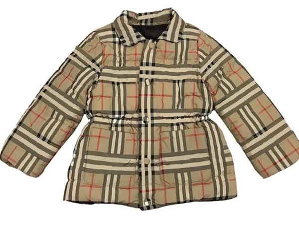 Abbigliamento invernale firmato per bambini, piumino ispessito double face per bambini, parka caldo, piumino frontale, giacca scozzese