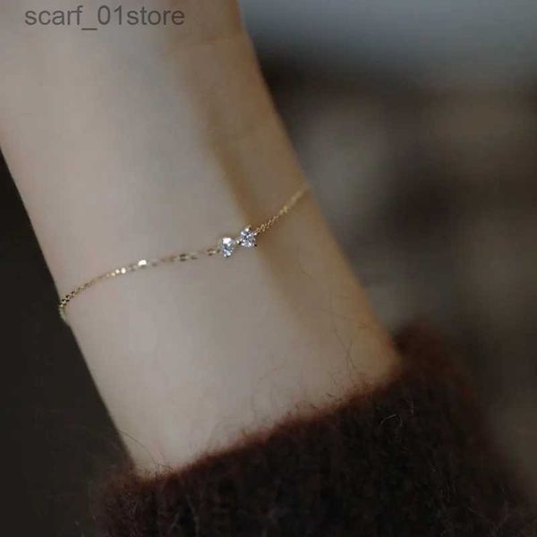 Corrente 925 prata esterlina banhado 14k ouro brilhante zircão arco pulseira para mulheres temperamento coreano requintado pulso jóias giftl231115