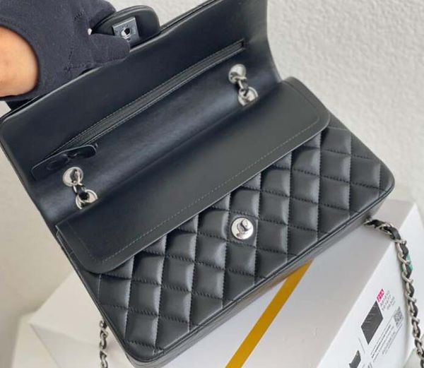 Umhängetaschen Designer Flip Bag Messenger Bag Handtasche Damen Doppelschichtige Tasche aus echtem Leder Schaffell ganz schwarze Brieftasche mit Umhängetasche