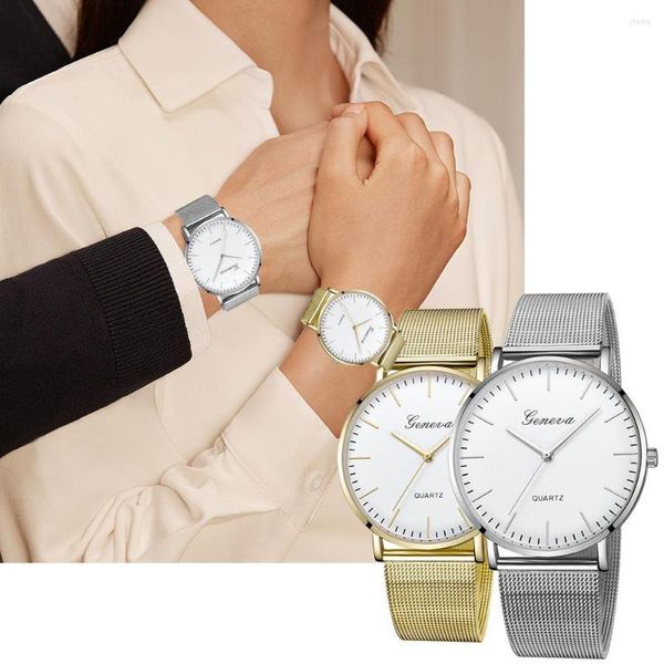 Orologi da polso Nastro d'oro Orologi da uomo Donna 2023 Moda elegante Cinturino in maglia di acciaio inossidabile Coppia Orologio da polso al quarzo Regali Relogio Masculino