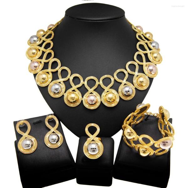 Collana Orecchini Set Donne nigeriane Gioielli da sposa Placcatura bicolore in oro brasiliano 24K per occasioni festive di banchetto SYHOL