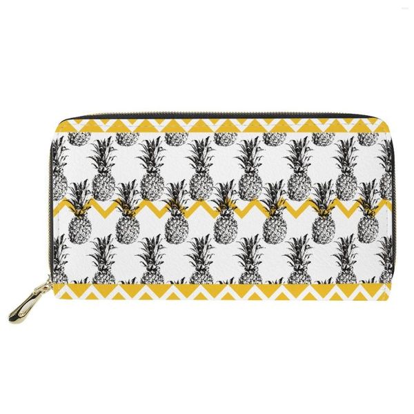 Portafogli HYCOOL PU Pelle all'ingrosso Moda Estate Ananas Stampato Zip Intorno Portafoglio Donna Con Piccola Pochette Personalizzata MOQ