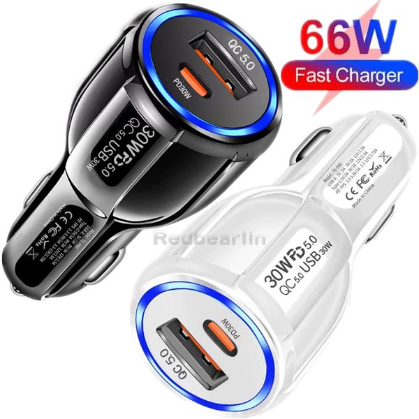 Superschnelles Schnelllade-Autoladegerät 66W 60W 38W 36W 30W Dual Ports PD USB C Autoladegeräte für Ipad Air 2 3 4 IPhone 13 14 15 Pro Samsung Huawei GPS PC mit Einzelhandelsverpackung