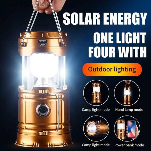 Camping Laterne Tragbare Solar Ladegerät Camping Laterne Lampe LED Außen Beleuchtung Klapp Camp Zelt Lampe USB Aufladbare Laterne Taschenlampe Q231116