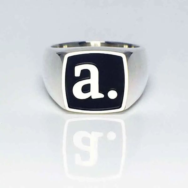 Anéis de casamento atacado personalizado 15mm anel quadrado de prata sólida 3d gravado anel de sinete personalizar letras gravadas anéis moda homens jóias 231114