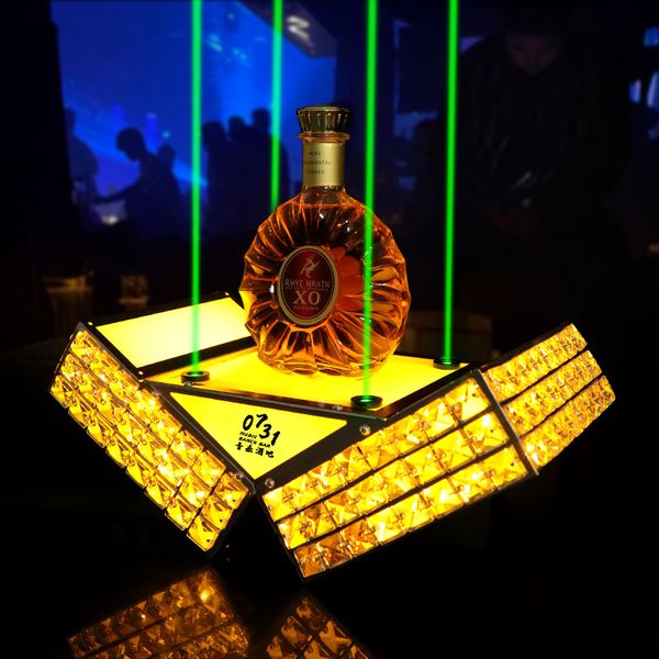 Illuminazione laser verde Bar Discoteca Cristallo ricaricabile LED Presentatore per bottiglie Porta champagne Portabottiglie Vino Whisky Glorificatori per Party Lounge