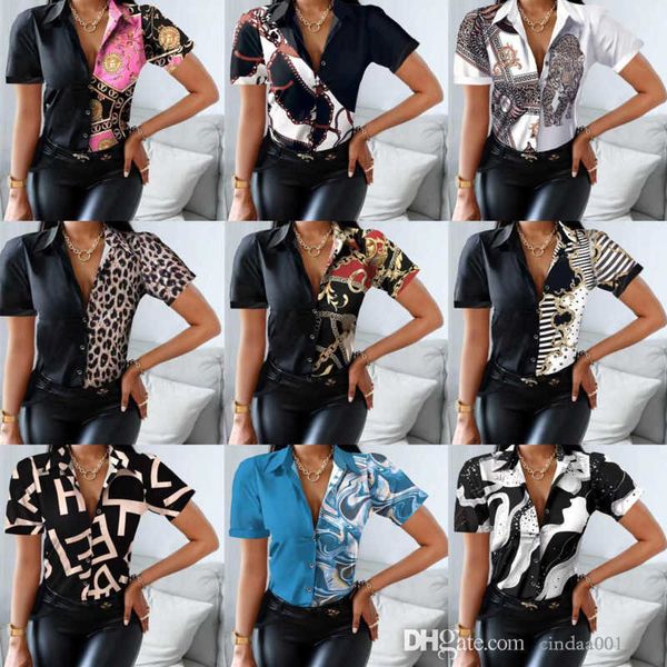 Sıradan Kadın Tasarımcı Gömlek Tank Top Bluz Üstleri Renk Engelleme Kısa Knapıt Giysileri 2023 Yaz