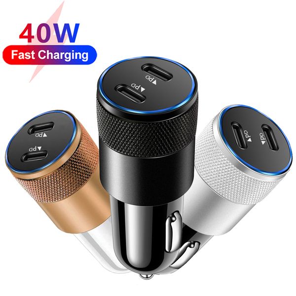 Rápido carregamento rápido 40w duplo pd tipo c USB-C carregador de carro adaptadores de energia automática para samsung s22 s23 utral para iphone 12 13 14 15 huawei gps pc