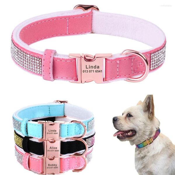 Collari per cani Collare con strass personalizzato Collana in velluto per animali domestici in pelle scamosciata con cucciolo di gatto con glitter regolabile per cani di piccola taglia media