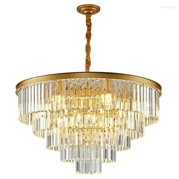 Lampadari Lampadario di cristallo rotondo di lusso moderno Oro nero lustro Lampada a sospensione a sospensione Soggiorno Apparecchio di illuminazione per interni a sospensione