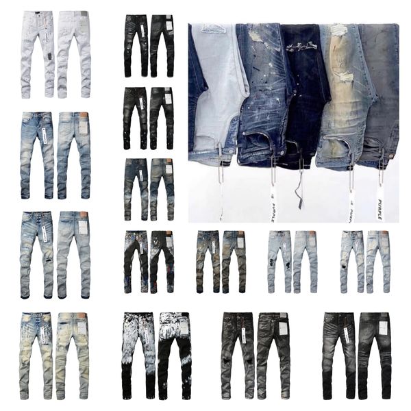 Nov. Neue Designer-Lila-Jeans, Denim-Hose, Herren-Jeans, Herren-Schwarze Hose, High-End-Qualität, gerade Retro-Streetwear, Distressed-Riss-Jeans in Schwarz, Blau, Lila