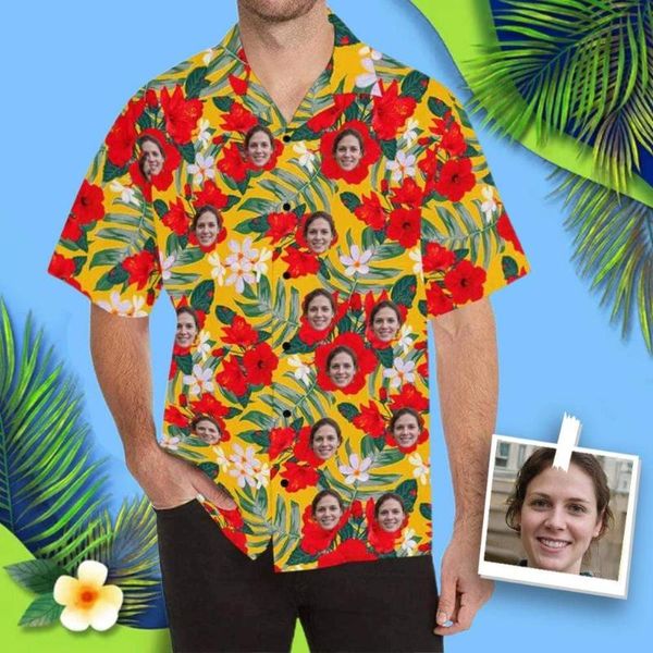 Camicie casual maschile yiptom t-shirt fiori di colore luminoso logo facce personalizzata cardigan beach t-tee stampato oversize da festa hawaiano top