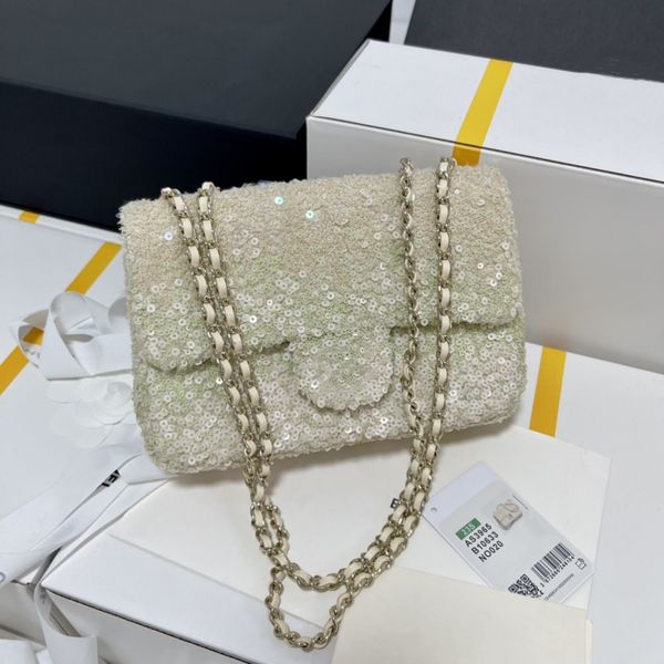 borsa firmata channel CF borsa a tracolla con catena in argento moda donna borsa da sera con paillettes di lusso 10A Borsa a tracolla per il tempo libero artigianale di alta qualità