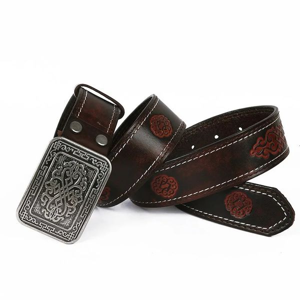 Cinture Modello cinese Cintura da cowboy con fibbia liscia Cintura da uomo genuina Ceinture Homme Cintura gialla Cintura da uomo jeans larga Cintura in vera pelle da uomo 231115