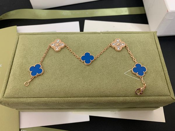 braccialetto di moda van clover braccialetto di diamanti blu di design braccialetti per signore e ragazze placcati in oro 18 carati gioielli di fidanzamento per la festa della mamma di San Valentino