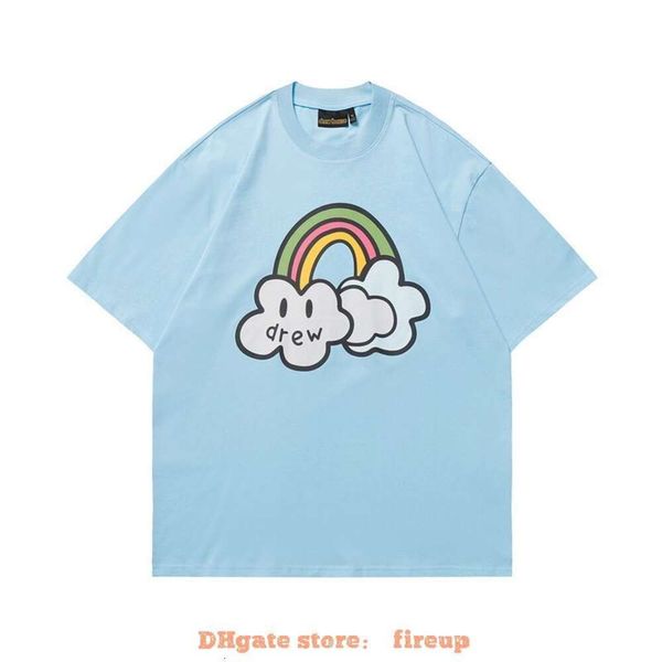 Designer Abbigliamento di moda T-shirt da uomo T-shirt Primavera / estate New Drew Volto sorridente Arcobaleno Nuvola Stampa Bibo T-shirt a maniche corte in cotone sciolto con coppia abbinata