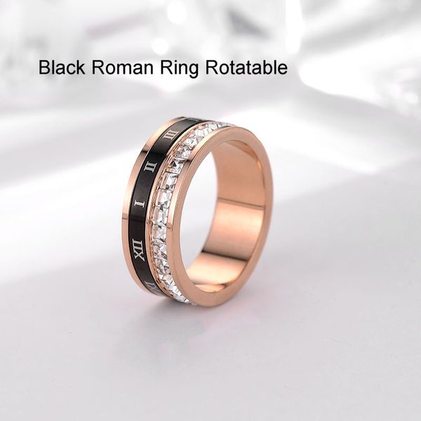 Boa sorte Black Roman Circle Rose Gold Ring com zircão cúbico quadrado