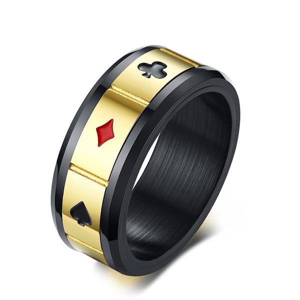 Anelli a grappolo Hip Hop Rock Spinner Titanium Steel Poker Round Men Lucky Finger Fashion Jewelry Goccia di colore oro e nero