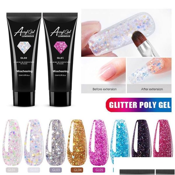 Nagelgel, glitzerndes Nagelverlängerungsgel, 15 ml, Acryl, harter Kristallkleber, Nagellack, Builder-Tipps, Verbesserung, schnelle Verlängerung, Maniküre, Tropfenlieferung, Dhgri