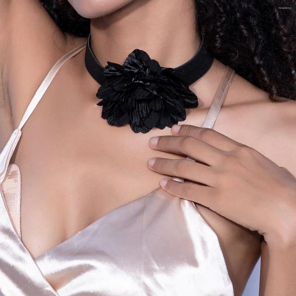 Gargantilha moda gótica tecidos peônia flor colar para mulheres clavícula corrente exagerada punk pescoço correntes jóias acessórios