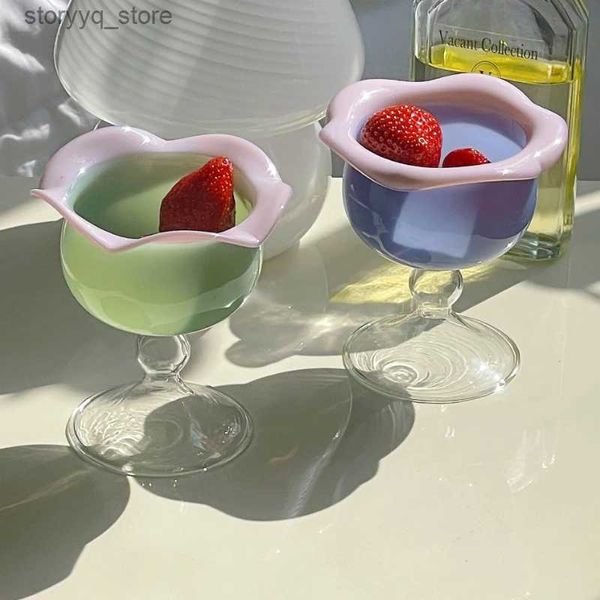 Bicchieri da vino Tazza da cocktail Onda Fiore Vetro colorato Dessert Frutta Tazza da acqua Resistente al calore Nordic Yogurt Bicchiere da vino Bicchieri Bicchieri da liquore Q231115