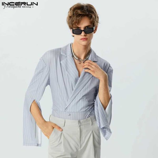 Jaquetas masculinas tops 2023 sexy estilo bonito masculino listra flare sle design blazer casual all-match longo sle ternos casaco S-5XLL231115