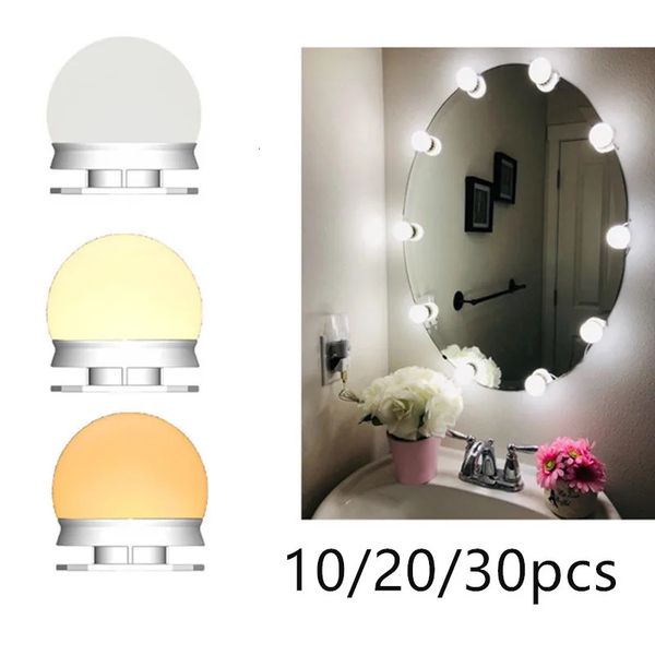 Specchi compatti professionali 10/20/30 pezzi Lampadine staccabili Tre colori LED Specchio per trucco Luce Specchio cosmetico Toeletta Luci per trucco 20#1 231109