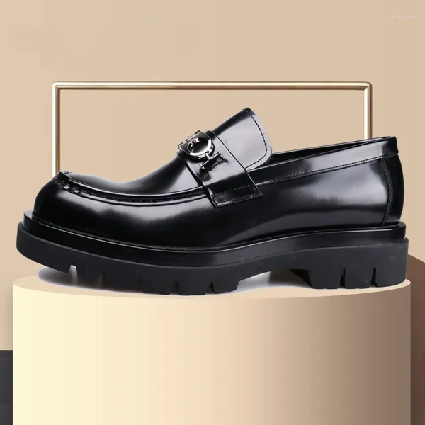 Sapatos sociais Boutique masculino com plataforma de couro mocassins brilhantes