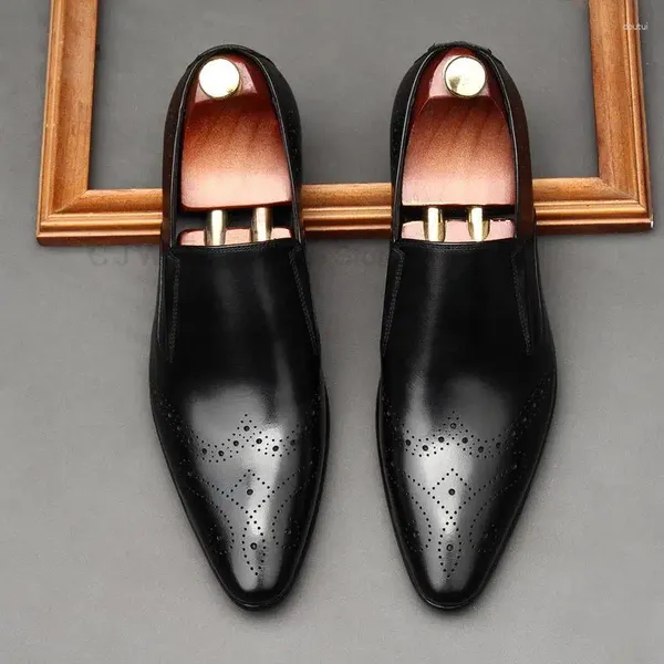 Sapatos de vestido homens italiano wingtip couro genuíno oxford apontou toe deslizamento em negócios de casamento homens preto vinho vermelho