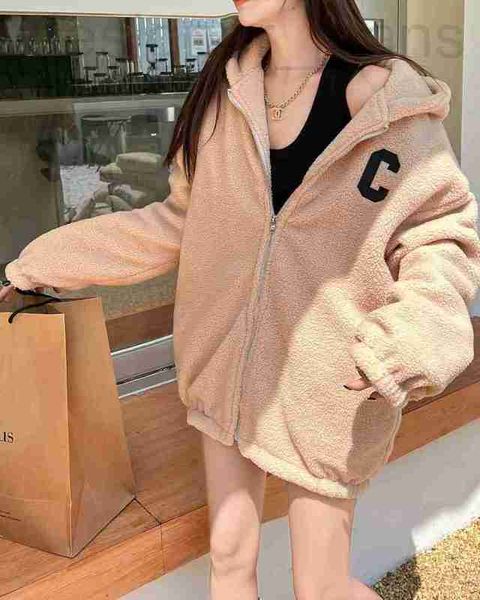 Mulheres Hoodies Moletons Designer CE * 23ss Inverno New Milk Tea OS Solto e Engrossado Quente Com Capuz Casaco de Beisebol Casual Cardigan JPRA