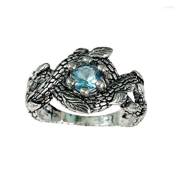 Cluster Ringe Vintage versilbert Zweige Blätter Reben Ring Rundschliff Blau Kristall Damen Cocktailparty Modeschmuck