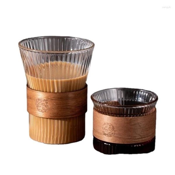 Wasserflaschen und kältebeständige vertikale Glaskaffeetasse für Zuhause, täglichen Tee, hoher Borosilikatgehalt, transparent gestreift