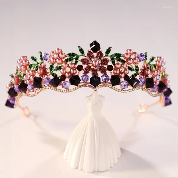 Grampos de cabelo noiva luxo roxo coroa artificial cristal romântico festa de aniversário