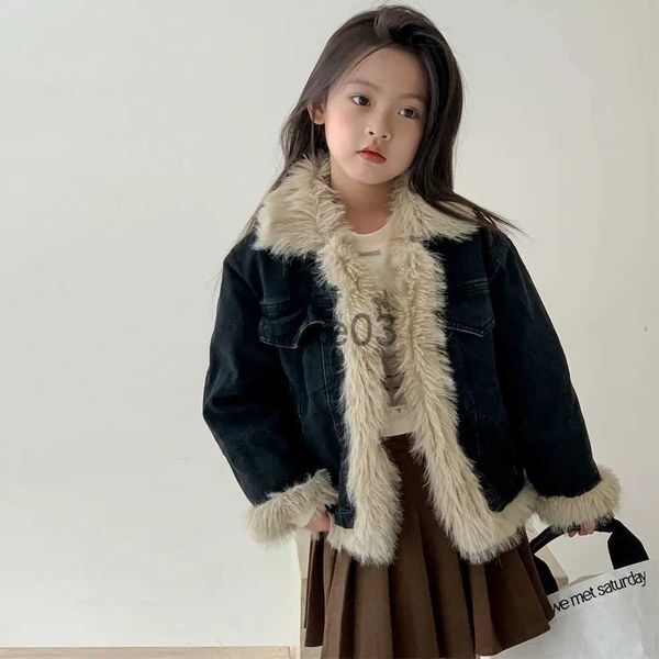 Giacche 7827 Cappotto per bambini Ragazze Giacca di jeans in cotone imbottito 2023 Inverno Nuova moda Giacca calda per ragazza Cappotto Splicing Mao Capispalla J231115