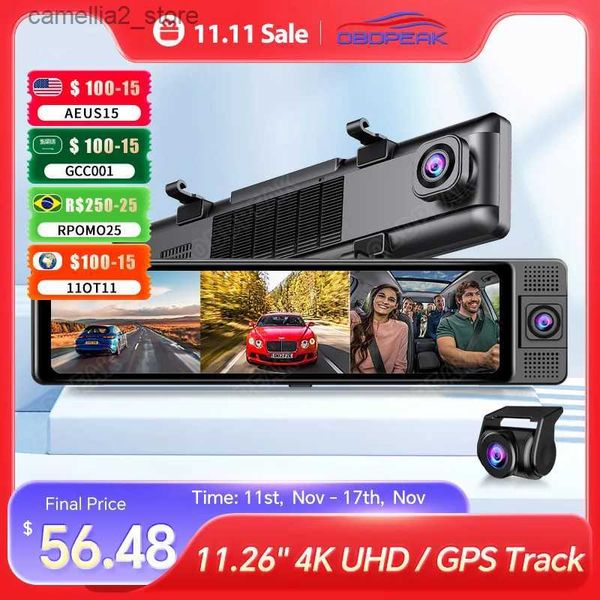 Carro DVRs OBDPEAK 3 Câmera Traço Cam 4K Carro DVR Frente Dentro Traseira 1080P GPS Rastreamento Visão Noturna Registrador de Vídeo Dashcam Monitor de Estacionamento Q231115