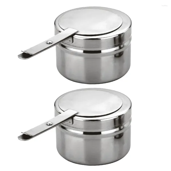 Set di posate 2 pezzi Kit in miniatura Coperchio portacarburante in acciaio inossidabile Supporti per sfregamento Can Dish Set da buffet per stufa portatile