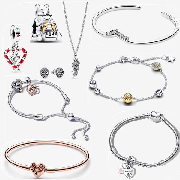 Braccialetti di design in argento 925 per gioielli da donna regalo Fai da te fit Pandoras braccialetto Pave Web Slinger spider Collana braccialetto Set orecchini Clavicola Catena Ciondolo con scatola