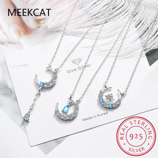 Pendenti Collana con diamanti Moissanite Collana in argento sterling 925 con stella di luna e catena con clavicola per gioielli da donna