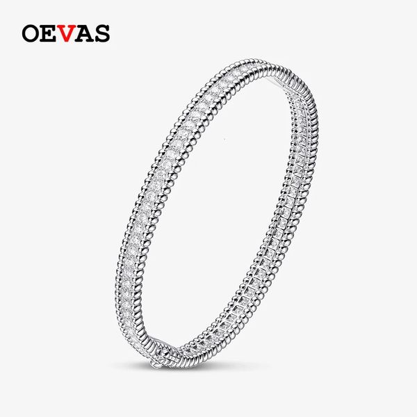 Armreif OEVAS 100 % 925er Sterlingsilber, 2 mm, vollständiger Armreif für Damen, 18 Karat Weißgold vergoldet, Diamant-Armband, Party, edler Schmuck 231115