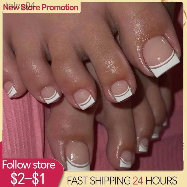 Unhas Postiças 24pcs Unhas Postiças Verão Simples Wearable Unhas Falsas Dicas Press On Nail Adesivos de Unhas Removíveis Franceses Com Cola Para Meninas YQ231115