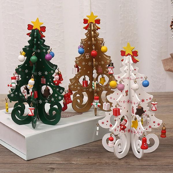 Andere Event-Party-Zubehör 2023 Weihnachtsbaum handgefertigte DIY-Stereo-Holzszenen-Layoutdekorationen für Kinder Ornamente 231115