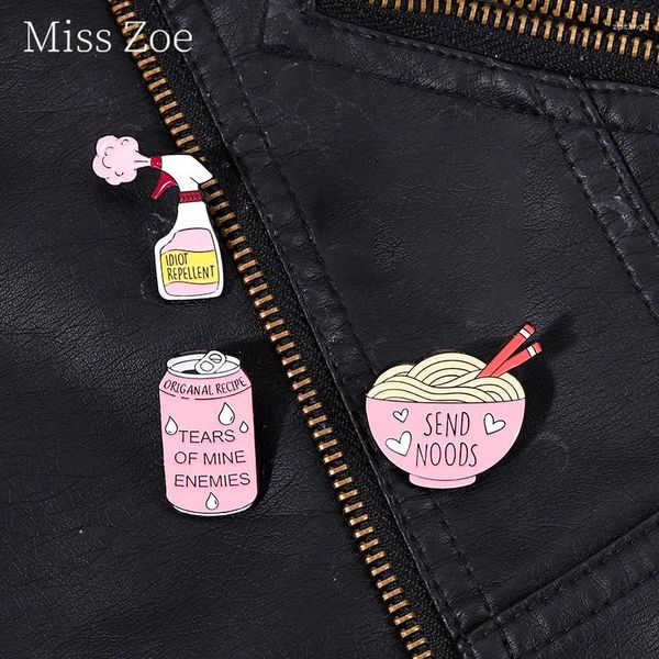 Broches coleção de alimentos esmalte pino personalizado suco de morango rosa enviar macarrão laple presente doce romance jóias para menina