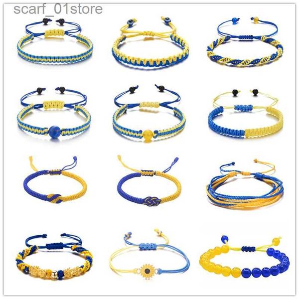 Corrente charme amarelo azul ucrânia pulseiras para mulheres homens feitos à mão bandeira ucraniana cor tecido corda pulseira novo design casal jóiasl231115