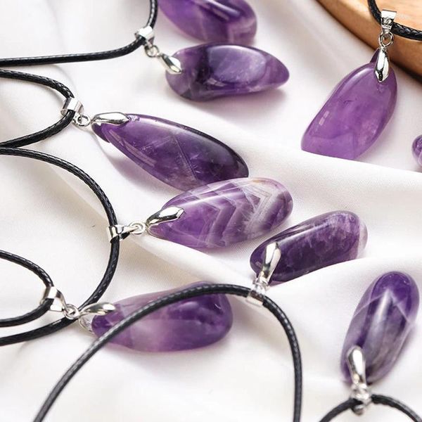 Ожерелья с подвесками, ожерелье из целебного натурального камня с аметистами, нерегулярный кварцевый маятник из необработанного камня, фиолетовый кристалл для женщин Femme
