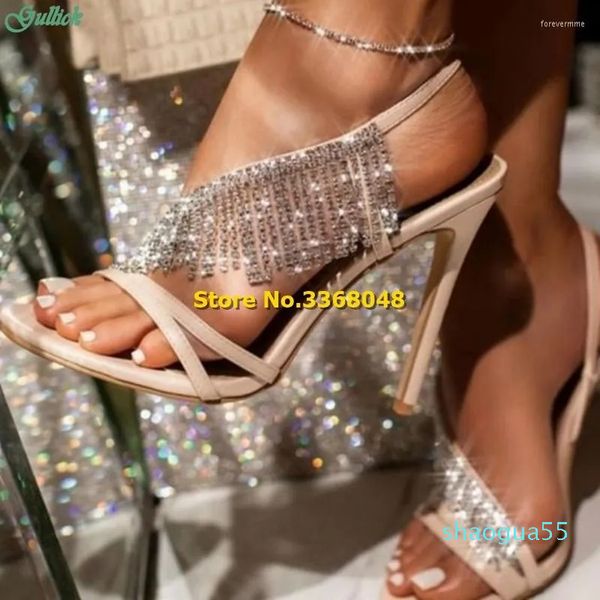 Sandálias Taxel traseira tira aberta do dedo nude preto fino de salto alto 2023 moda moda de verão Sapatos femininos Fringe Handmade