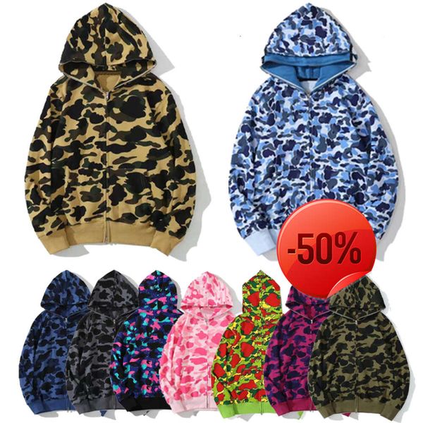 50 Offmens Hoodies Sweatshirts Hoodie Bepa Tasarımcı Kadın Camo Orange Hoodies Moda Mor Japon Sokak Köpekbalığı Kafası Ceket Marka Arkadaş 3d Baskı Lette